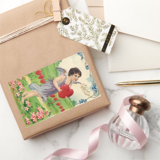  Valentijnsdag, Victoriaans Engel met Hart Rechthoekige Sticker (Geschenken)