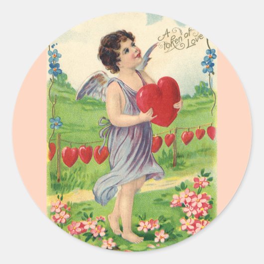  Valentijnsdag, Victoriaans Engel met Hart Ronde Sticker (Voorkant)