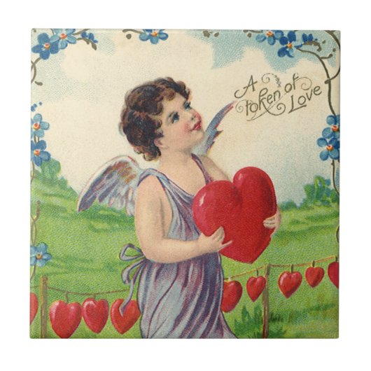  Valentijnsdag, Victoriaans Engel met Hart Tegeltje (Voorkant)