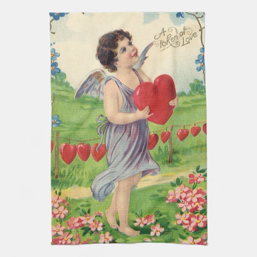 Valentijnsdag, Victoriaans Engel met Hart Theedoek (Verticaal)