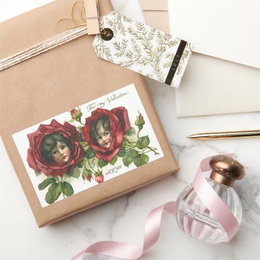  Valentijnsdag, Victoriaans gezichten in Rozen Rechthoekige Sticker (Geschenken)
