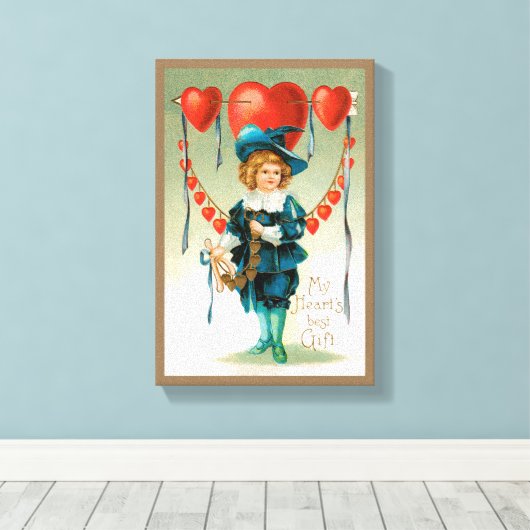  Valentijnsdag, Victoriaans Jongen met Harten Canvas Afdruk (Insitu (Houten vloer))