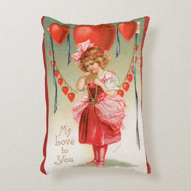  Valentijnsdag, Victoriaans meisje met hart Accent Kussen (Voorkant(Verticaal))