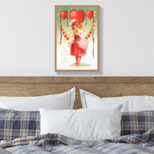 Valentijnsdag, Victoriaans meisje met hart Canvas Afdruk (Insitu (Slaapkamer))