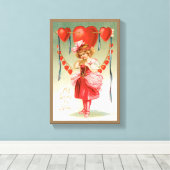  Valentijnsdag, Victoriaans meisje met hart Canvas Afdruk (Insitu (Houten vloer))