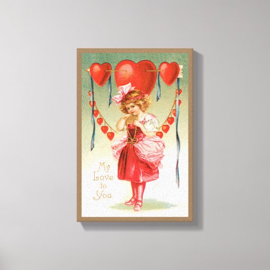  Valentijnsdag, Victoriaans meisje met hart Canvas Afdruk (Voorkant)