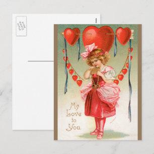  Valentijnsdag, Victoriaans meisje met hart Feestdagenkaart