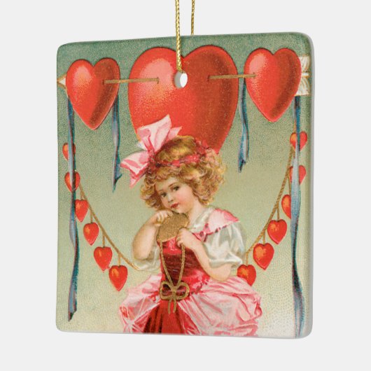  Valentijnsdag, Victoriaans meisje met hart Keramisch Ornament (Links)