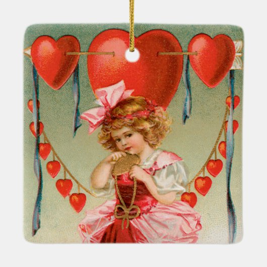  Valentijnsdag, Victoriaans meisje met hart Keramisch Ornament (Achterkant)