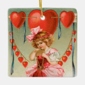  Valentijnsdag, Victoriaans meisje met hart Keramisch Ornament (Voorkant)