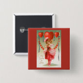 Valentijnsdag, Victoriaans meisje met hart Vierkante Button 5,1 Cm (Voorkant /achterkant)