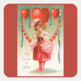  Valentijnsdag, Victoriaans meisje met hart Vierkante Sticker