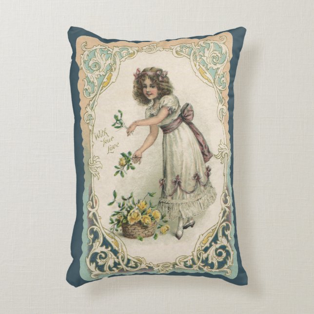  Valentijnsdag, Victoriaans Meisje met Rozen Accent Kussen (Voorkant(Verticaal))