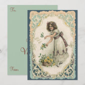  Valentijnsdag, Victoriaans Meisje met Rozen Feestdagenkaart (Voorkant / Achterkant)