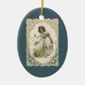  Valentijnsdag, Victoriaans Meisje met Rozen Keramisch Ornament (Voorkant)