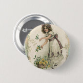  Valentijnsdag, Victoriaans Meisje met Rozen Ronde Button 5,7 Cm (Voorkant /achterkant)
