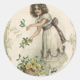  Valentijnsdag, Victoriaans Meisje met Rozen Ronde Sticker