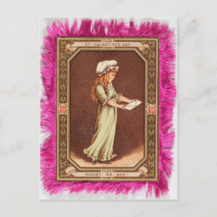  Valentijnsdag Victoriaans meisje Roze Briefkaart