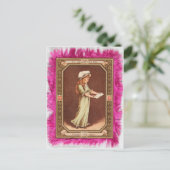  Valentijnsdag Victoriaans meisje Roze Briefkaart (Staand voorkant)