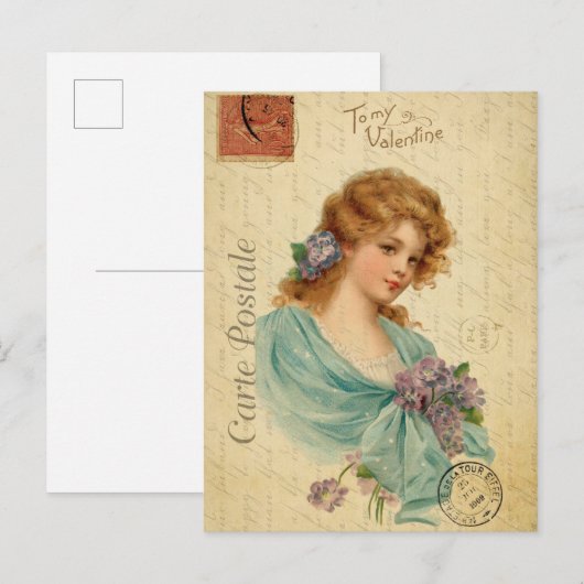  Valentijnsdag Victoriaans vrouw Briefkaart (Voorkant / Achterkant)