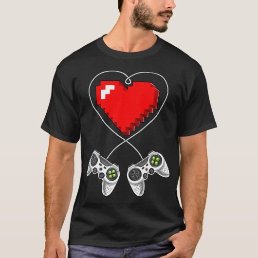Valentijnsdag Video Game Controller Hart Gamer T-shirt (Voorkant)
