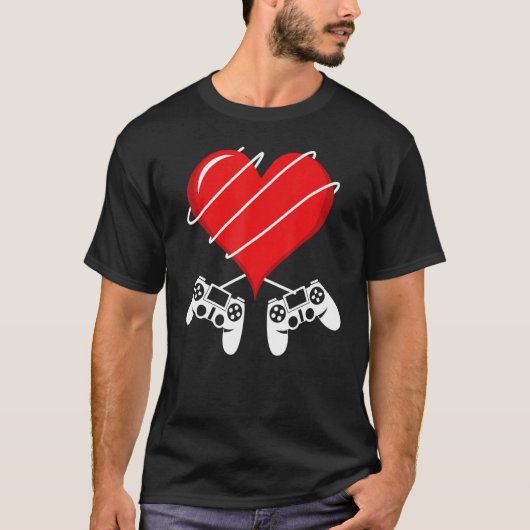 Valentijnsdag videospelcontroller hartgamer t-shirt (Voorkant)
