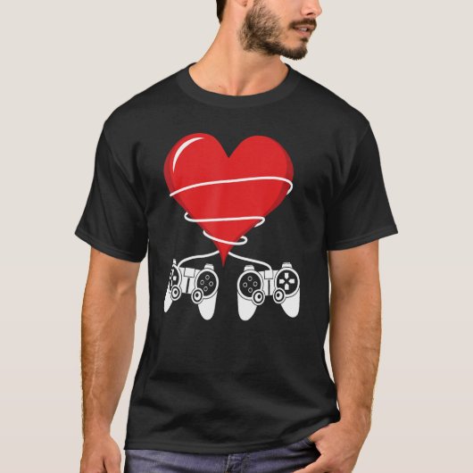 Valentijnsdag videospelcontroller hartgamer t-shirt (Voorkant)