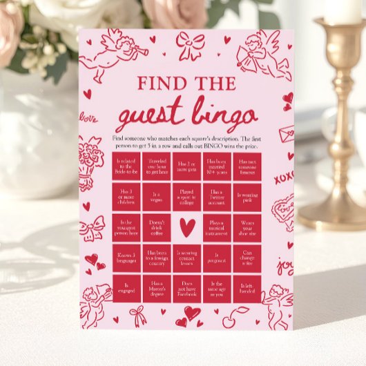 Valentijnsdag Vind de Gast Bingo Bruiloftsspel Kaart