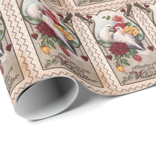 Valentijnsdag Vintage Doves Gift Wrapping Paper Cadeaupapier (Rol Hoek)