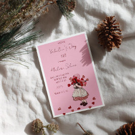 Valentijnsdag – Vintage Meisje met Hart Boeket Kaart