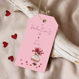 Valentijnsdag – Vintage meisje met hartboeket Cadeaulabel