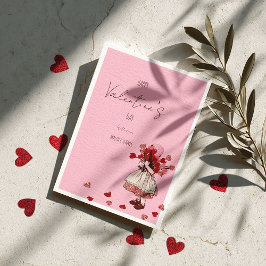 Valentijnsdag – Vintage meisje met hartboeket Feestdagenkaart