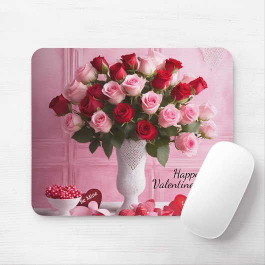 Valentijnsdag Voeg Aangepaste Tekst Harten Rozen G Muismat (Met muis)