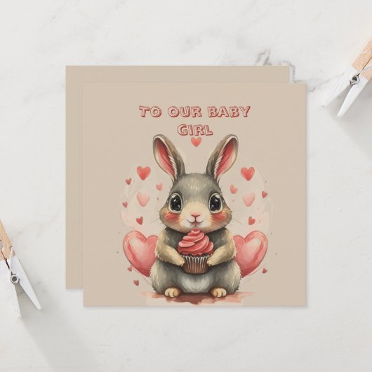 Valentijnsdag voor baby dochter kaart (Voorkant / Achterkant in situ)