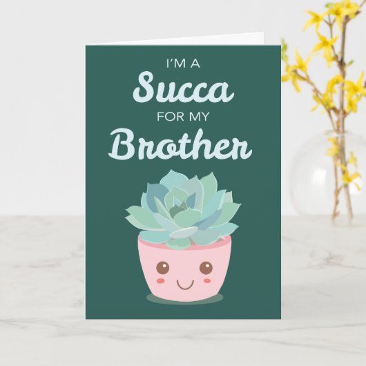 Valentijnsdag voor Broer met Kawaii Succulent Kaart (Gele Bloem)