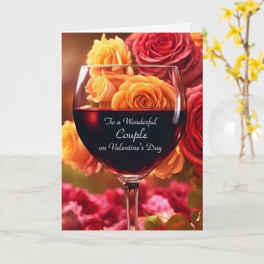 Valentijnsdag voor een Wonderful Couple Wine Kaart (Gele Bloem)