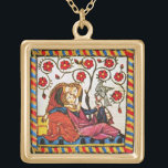 Valentijnsdag VOOR ETERNAL VERLIES Goud Vergulden Ketting<br><div class="desc">Kleurrijke, expressieve antiek kunst. Medieval heraldische Duitse miniatuur van 1200 romantische liefhebbers in een bloemtuin met een witte vogel, vermengd met oude bruine perkamenteffecten. Gemakkelijk aan te passen als trouwceremonie, nationale aankondigingskaart, plaatskaarten, save-the-date, dank u kaartje, vrijgezellenfeesten, romantische verlovingen douches, verjaardags, Valentijnsdag of alleen over elk evenement dat je wilt!...</div>