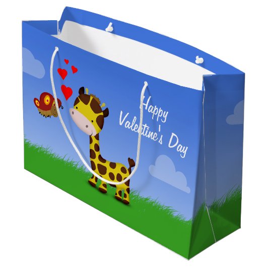 Valentijnsdag voor Giraffe en vlinder Groot Cadeauzakje (Achterkant Gekanteld)