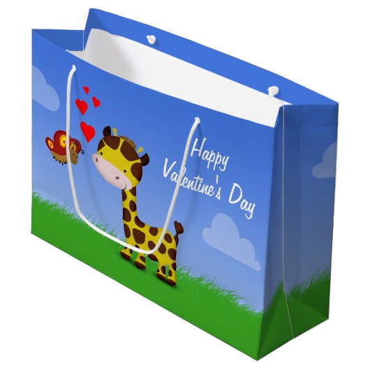 Valentijnsdag voor Giraffe en vlinder Groot Cadeauzakje (Voorkant Gekanteld)