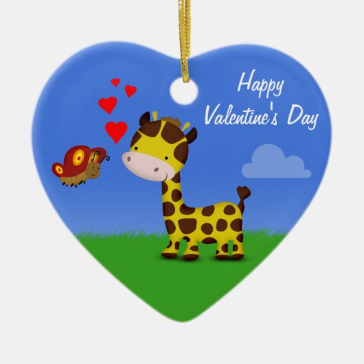 Valentijnsdag voor Giraffe en vlinder Keramisch Ornament (Voorkant)
