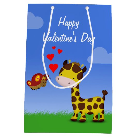 Valentijnsdag voor Giraffe en vlinder Medium Cadeauzakje (Achterkant)