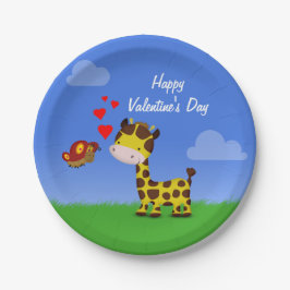 Valentijnsdag voor Giraffe en vlinder Papieren Bordje