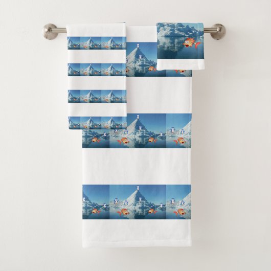 Valentijnsdag voor handdoeksets Penguin Fish Bad Handdoek (Insitu)