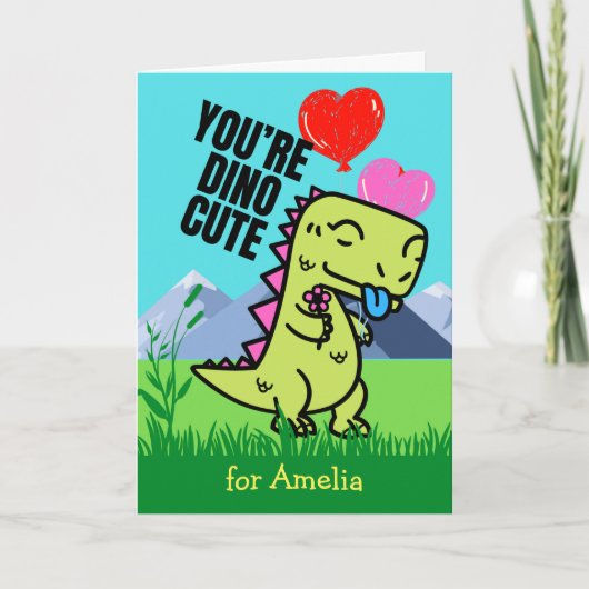 Valentijnsdag voor Little Sister Cute Dinosaur Kaart (Voorkant)