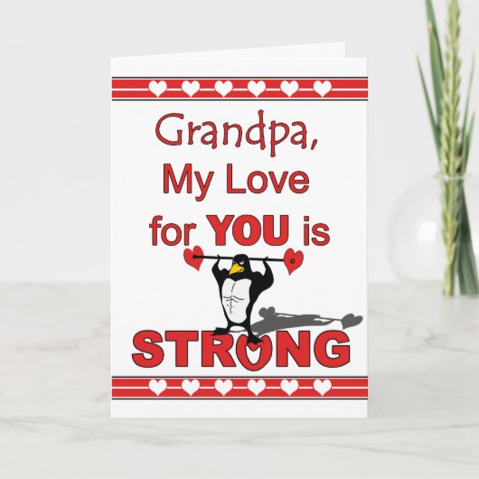Valentijnsdag voor Opa, Pinguïn & Gewichten Feestdagen Kaart (Voorkant)