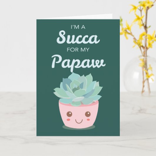 Valentijnsdag voor Papaw met Kawaii Succulent Kaart (Gele Bloem)