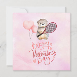Valentijnsdag voor tennisspeler roze thema feestdagenkaart