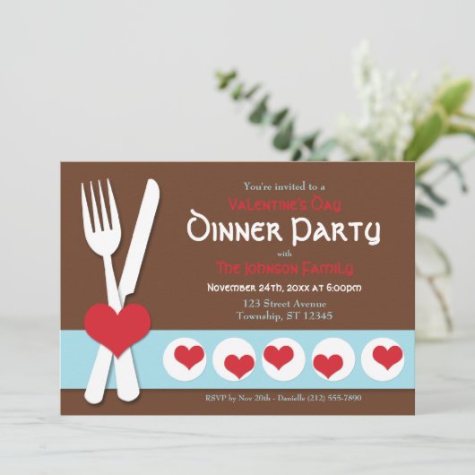 Valentijnsdag voor vork en nife kaart (Staand voorkant)