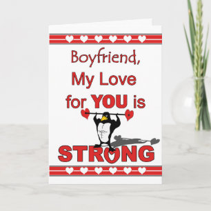 Valentijnsdag voor vriend, pinguïn en gewichten feestdagen kaart