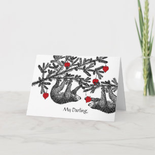 Valentijnsdag voor vrouwtjesluiaards en hartjes kaart
